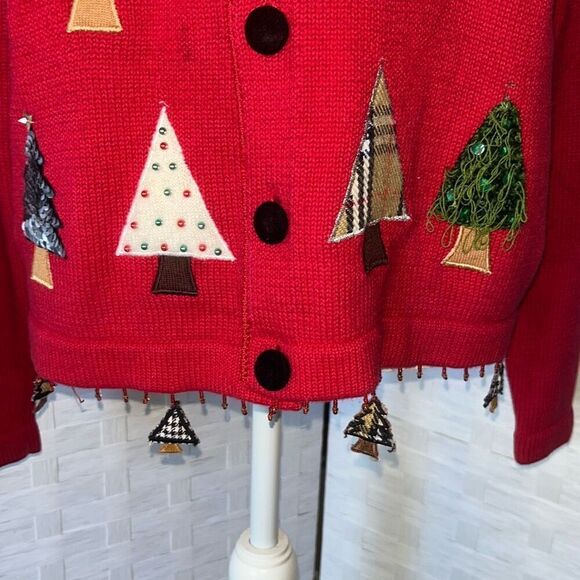 Vintage Berek 2 Red Christmas Sweater Takako Sakon Button Front Size Large - Picture 3 of 16